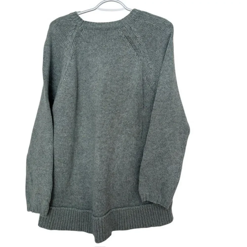 Pure Jill LARGE Wool Cotton Blend Textured Sweater Blue Pocket Pullover Cozy